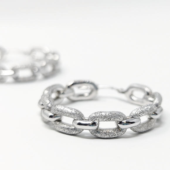 SOLD Vintage sterling silver 925 chain hoop textured and smooth earring Peru - Picture 5 of 7